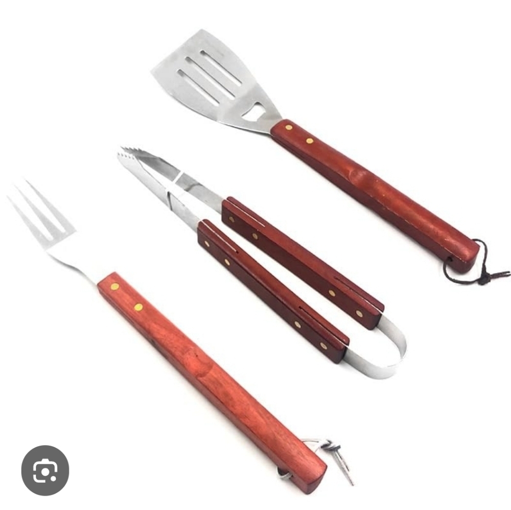 Grilling BBQ Tool Set With Wooden Handles NEW Spatula Fork Tongs - Picture 4 of 4
